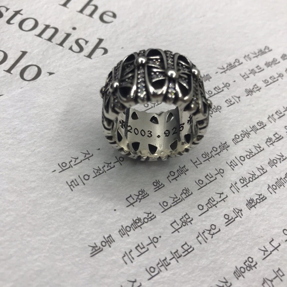 Chrome Hearts Cemetery Cross Ring Silver Tone Vintage Gothic Band